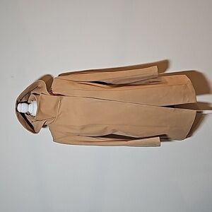 Betabrand All Day Swing Coat Jacket M Camel Tan Hooded Mock Neck Outerwear